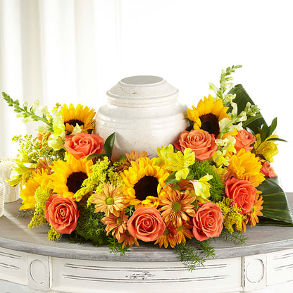 Faithful Sunflower Cremation Adornment –  256 Florals, Huntsville AL